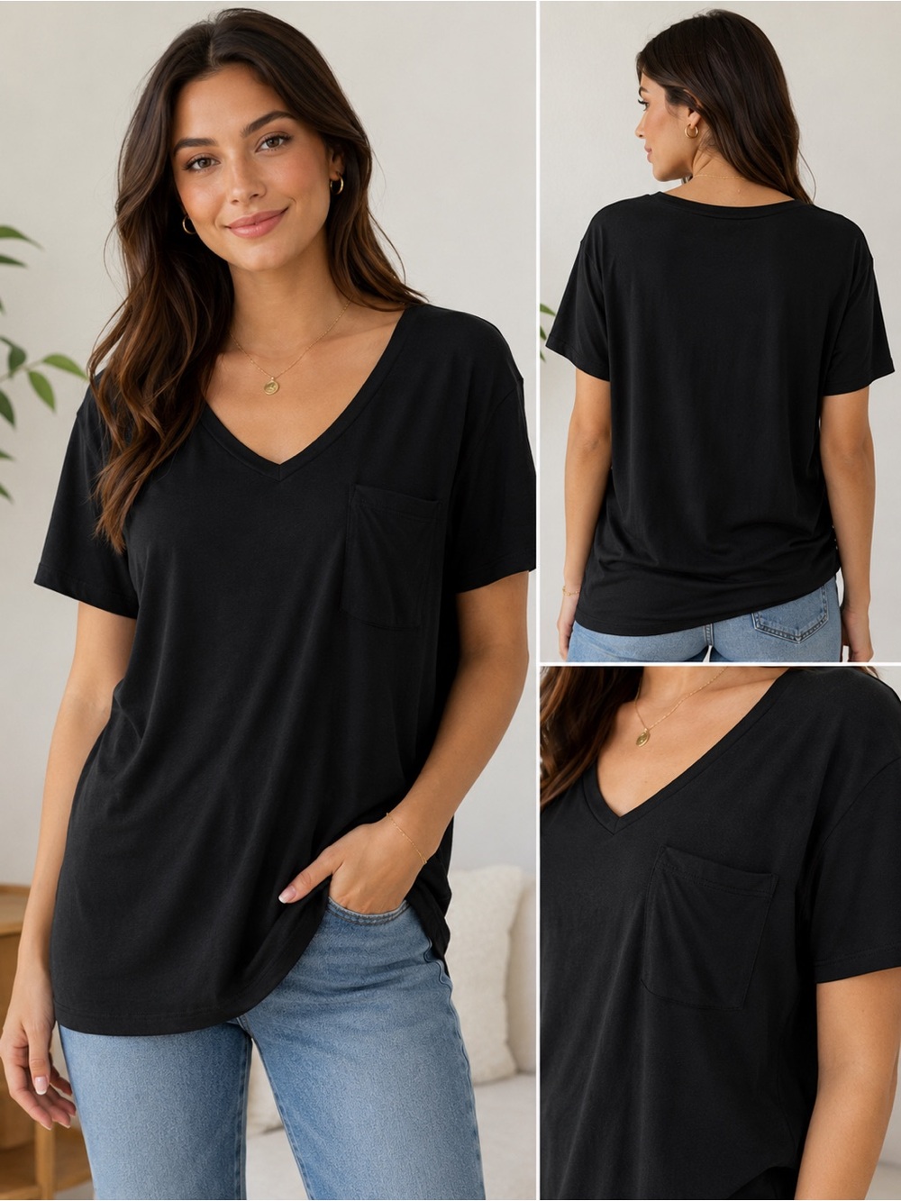 Mossimo Black V-Neck Pocket Tee | Size XL